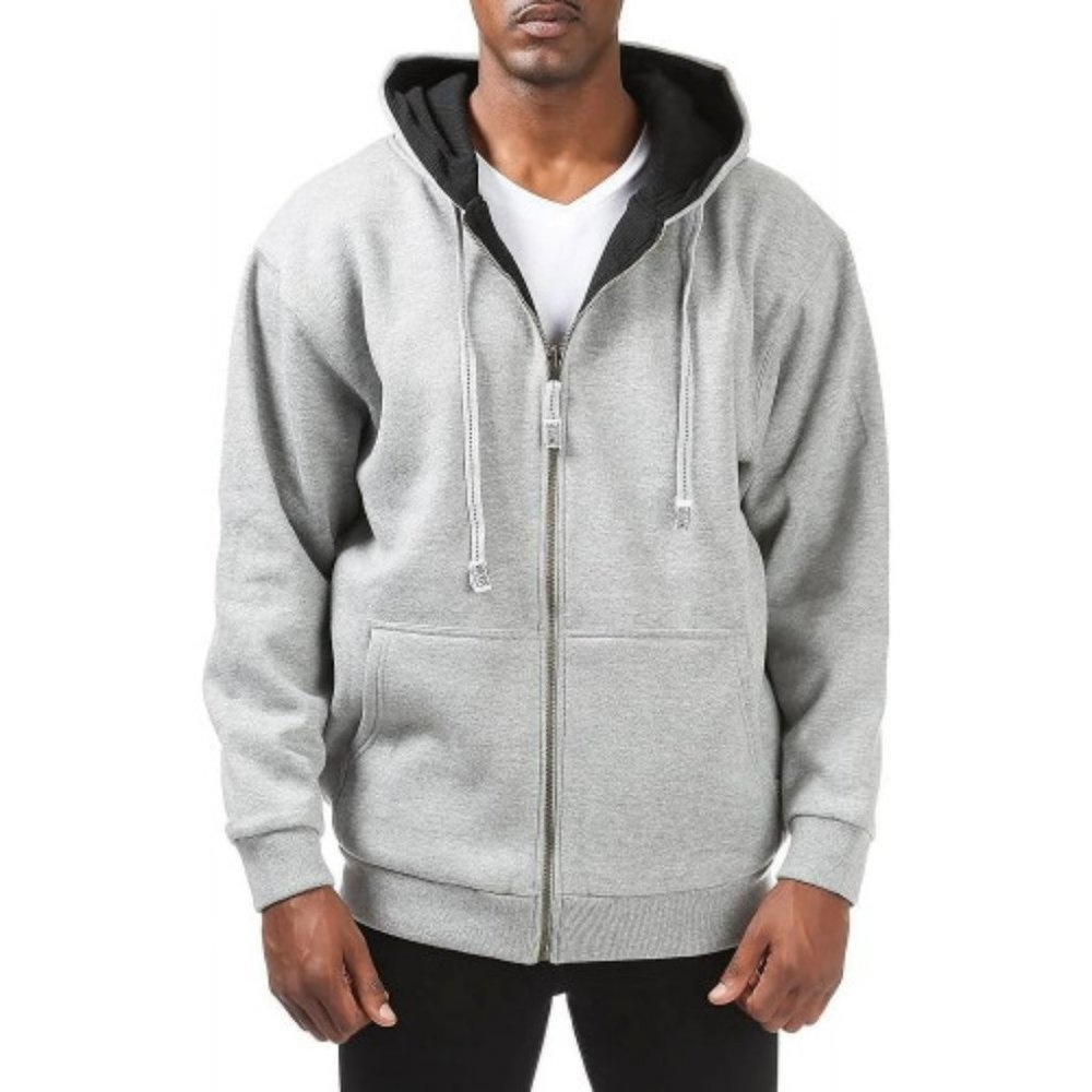 Pro Club Men's Full Zip Reversible Fleece (145), Heather Gray/Black - New